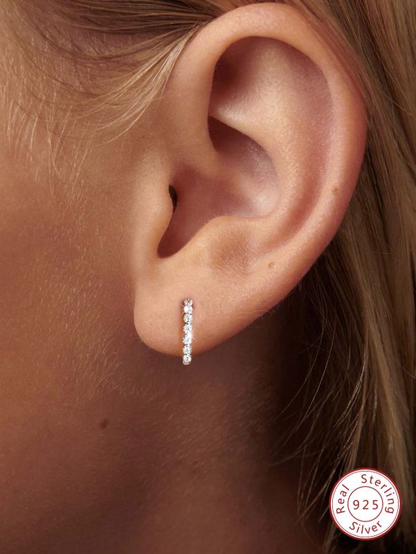 1 Pair Elegant Round Plating Inlay Sterling Silver Zircon Earrings