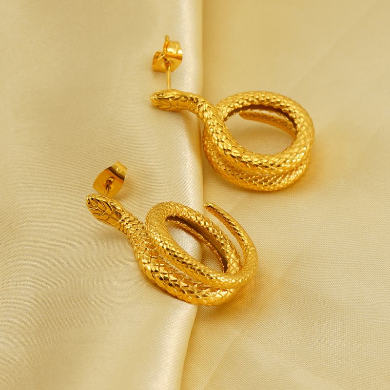 1 Par Elegante Retro Serpiente Pulido Enchapado Acero Inoxidable Chapados en oro de 18k Pendientes