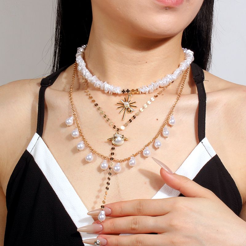 Elegante Collar De Múltiples Capas Con Forma De Planeta De Perlas Exóticas Para Mujer