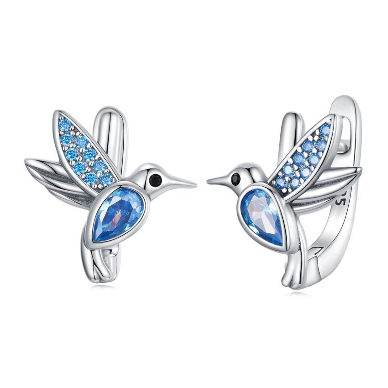 1 Pair Cute Vacation Bird Inlay Sterling Silver Zircon Ear Studs