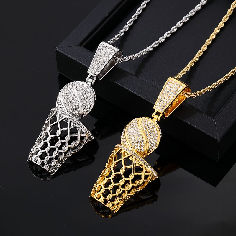 Wholesale Hip-Hop Vintage Style Rock Basketball 304 Stainless Steel Copper Plating Inlay Zircon Pendant Necklace