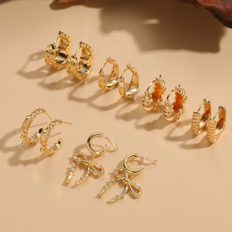 1 Pair Simple Style Twist Plating Copper 14k Gold Plated Hoop Earrings Drop Earrings