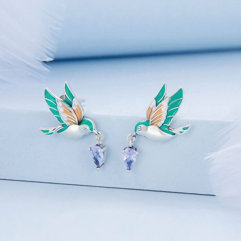1 Pair Cartoon Style Cute Bird Inlay Sterling Silver Zircon Drop Earrings