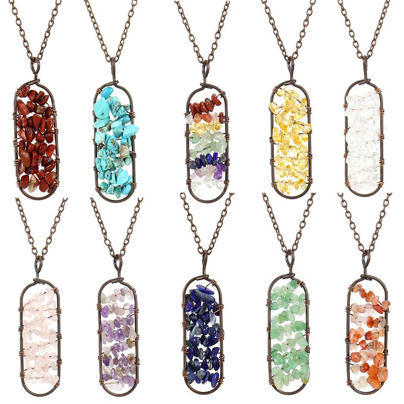 New Vintage Hand-wound Silk Colorful Crystal Gravel Amethyst Agate Arc Pendant Necklace N689