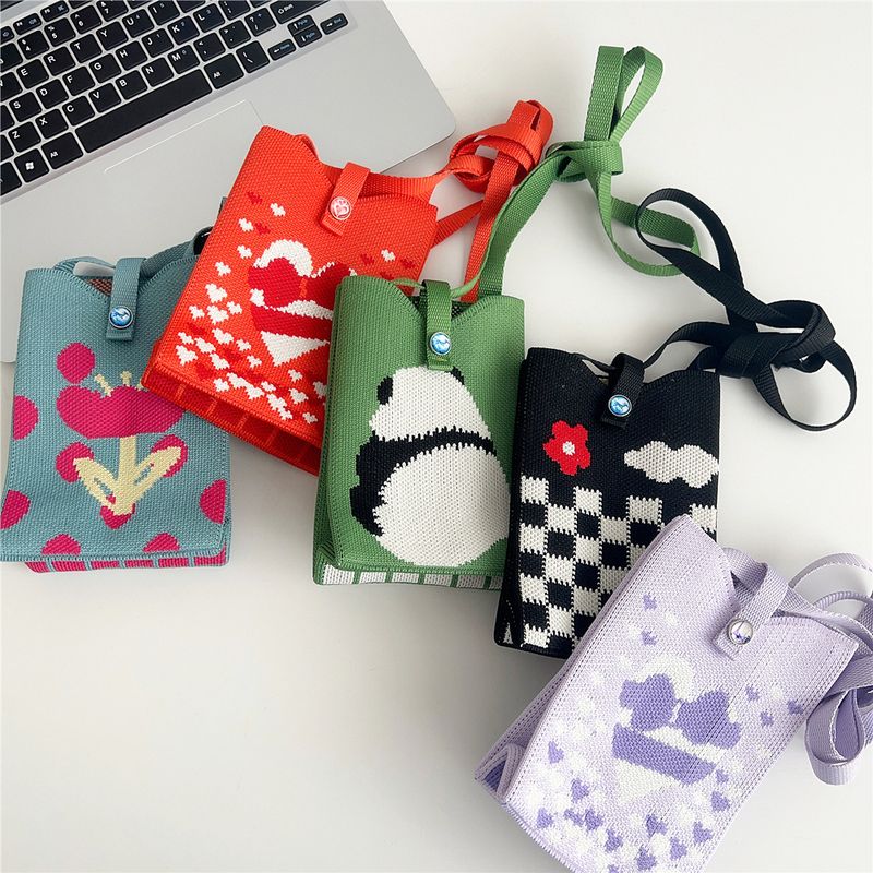 Women's All Seasons Knit Animal Cute Bucket Buckle Phone Wallets