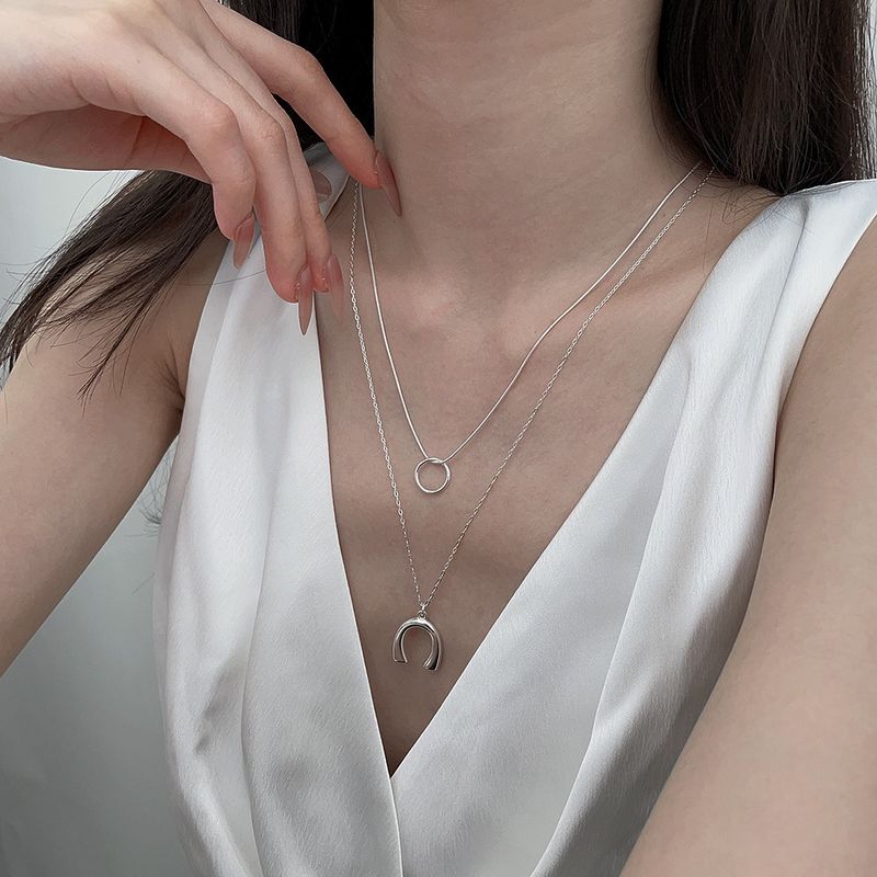 Elegant U Shape Round Sterling Silver Double Layer Necklaces In Bulk