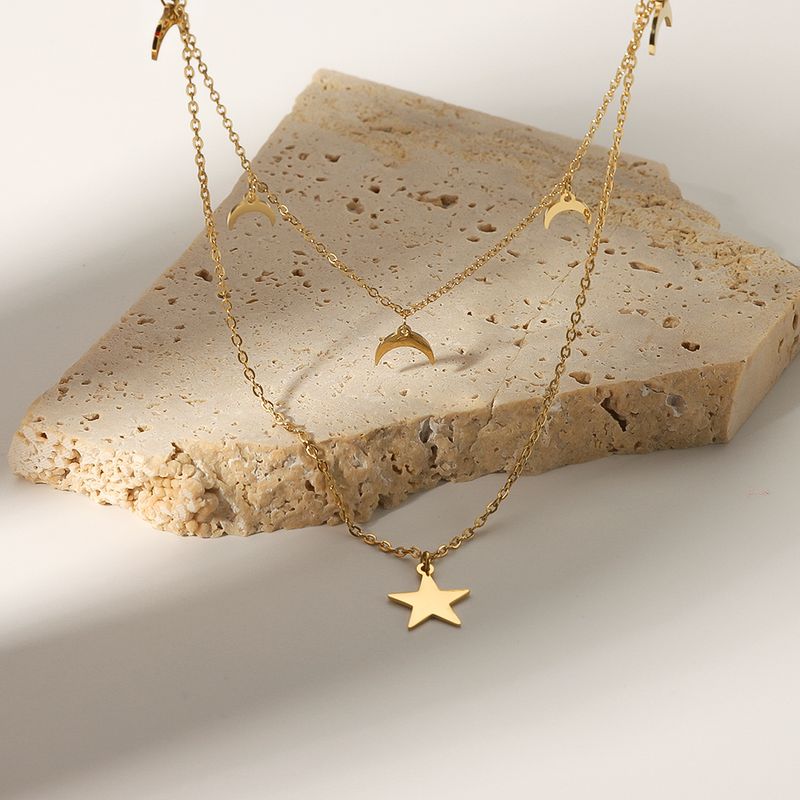 Stainless Steel Modern Style Simple Style Plating Inlay Star Moon Layered Necklaces