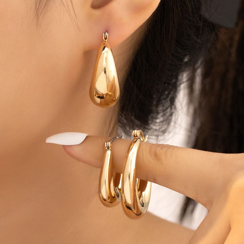 1 Set Vintage Style Round Solid Color Plating Alloy Hoop Earrings