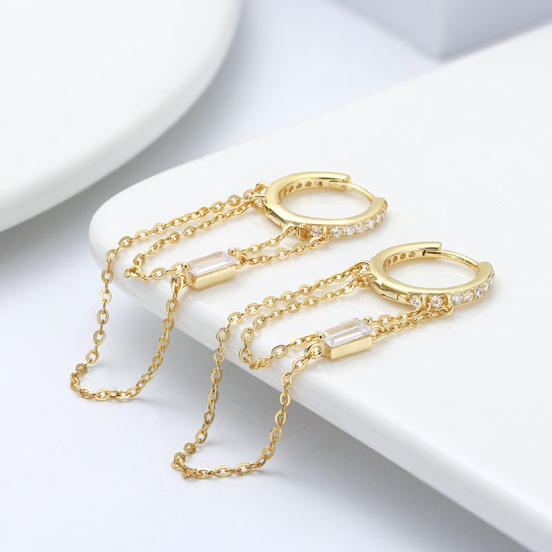 1 Pair Elegant Luxurious Modern Style Chain Tassel Plating Inlay Sterling Silver Zircon White Gold Plated Rhodium Plated Silver Plated Drop Earrings