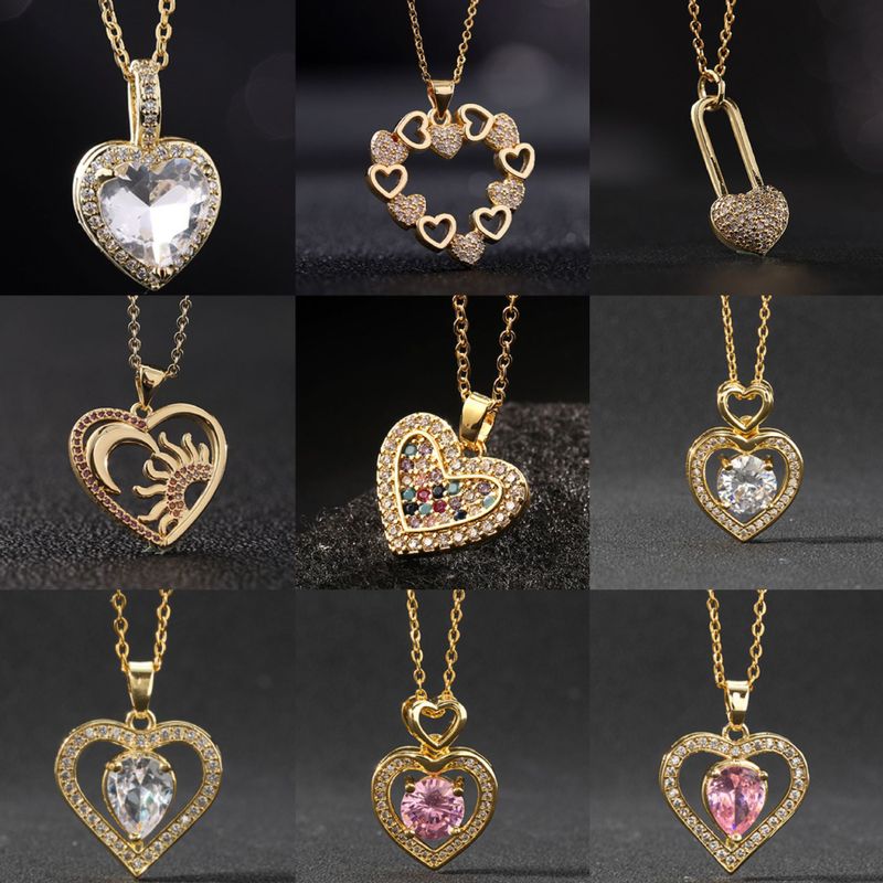 Europa Und Amerika Cross Border Love Anhänger Halskette Mikro-eingelegte Farbe Zirkon Schlüsselbein Kette Geometrische Mädchen Anhänger Herzförmige Halskette