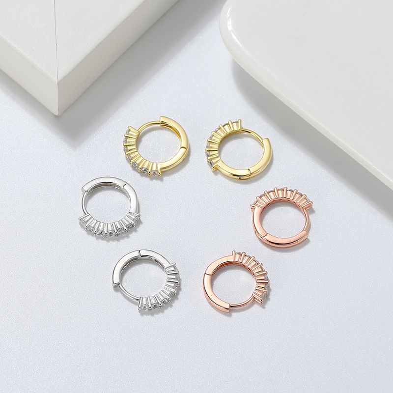 1 Pair Modern Style Classic Style Circle Polishing Plating Inlay Sterling Silver Zircon 14k Gold Plated Rose Gold Plated White Gold Plated Earrings