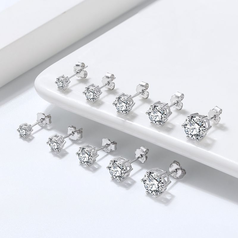 1 Pair Classic Style Round Plating Laser Sterling Silver Zircon White Gold Plated Rhodium Plated Silver Plated Ear Studs