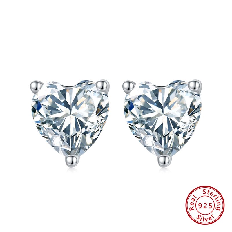 1 Par Estilo Moderno Estilo Simple Estilo Coreano Forma De Corazón Pulido Enchapado Embutido Plata Esterlina Circón Chapado En Oro De 14 Quilates. Oro De Rose Plateado Plateado Pendientes