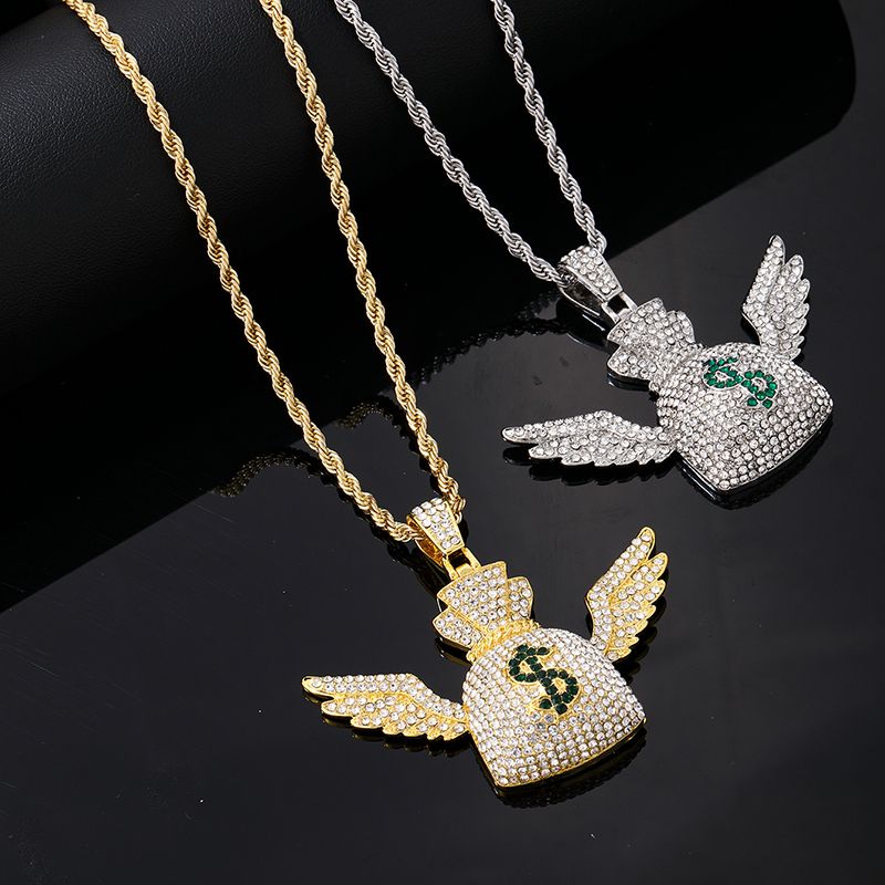 Hip-Hop Vintage Style Rock Purse Stainless Steel Alloy Plating Inlay Zircon K Gold Plated Rhodium Plated Men'S Pendant Necklace