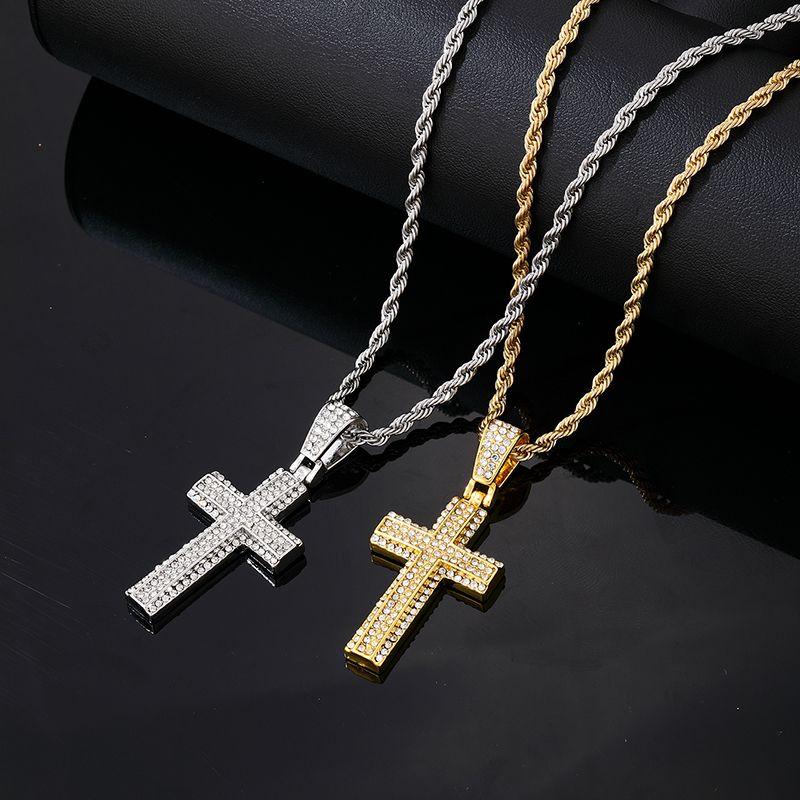 Hip-hop Vintage Style Rock Cross Stainless Steel Alloy Plating Inlay Zircon Gold Plated Silver Plated Men's Pendant Necklace