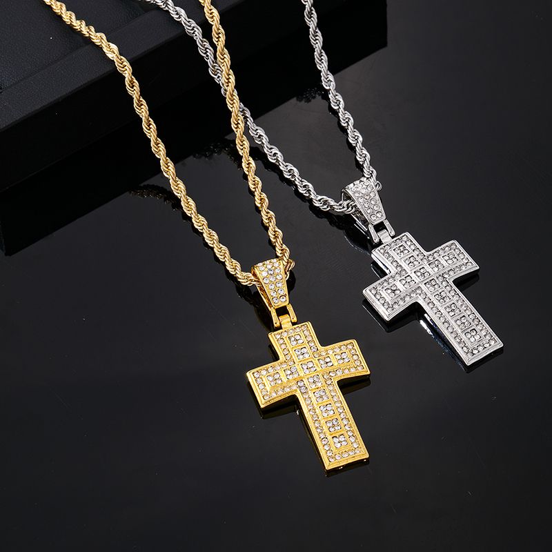 Hip-hop Vintage Style Rock Cross Stainless Steel Alloy Plating Inlay Zircon Gold Plated Silver Plated Men's Pendant Necklace