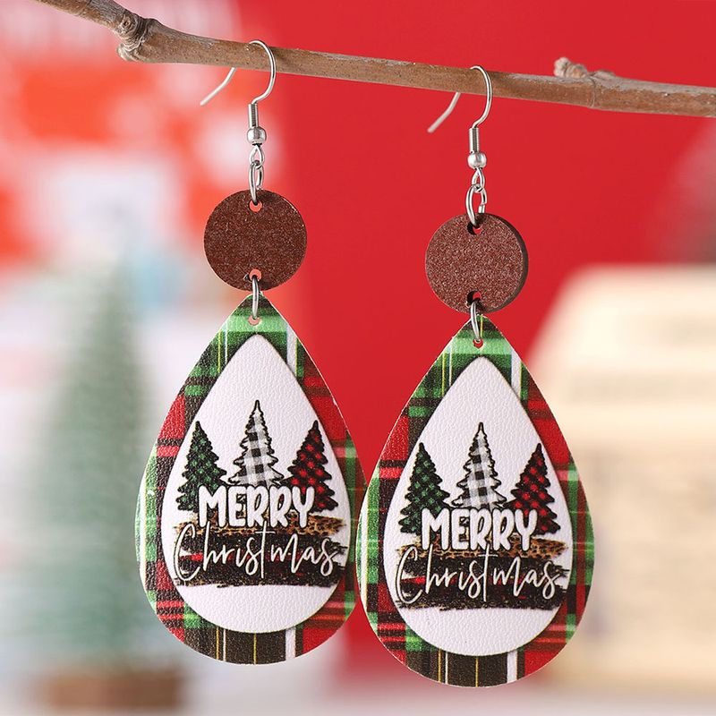 Wholesale Jewelry Christmas Christmas Tree Letter Pu Leather Printing Drop Earrings