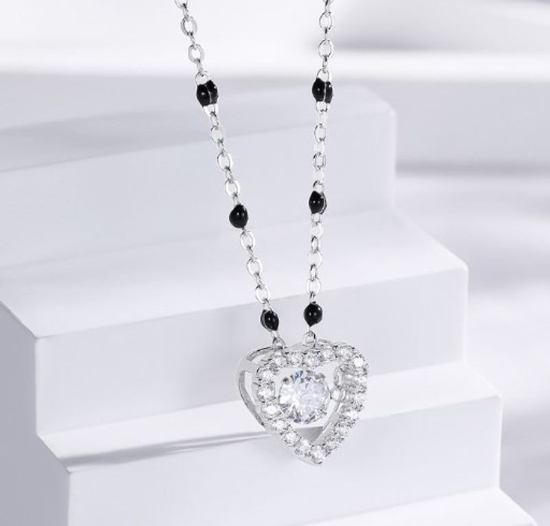 Elegant Basic Heart Shape Sterling Silver Zircon Pendant Necklace In Bulk