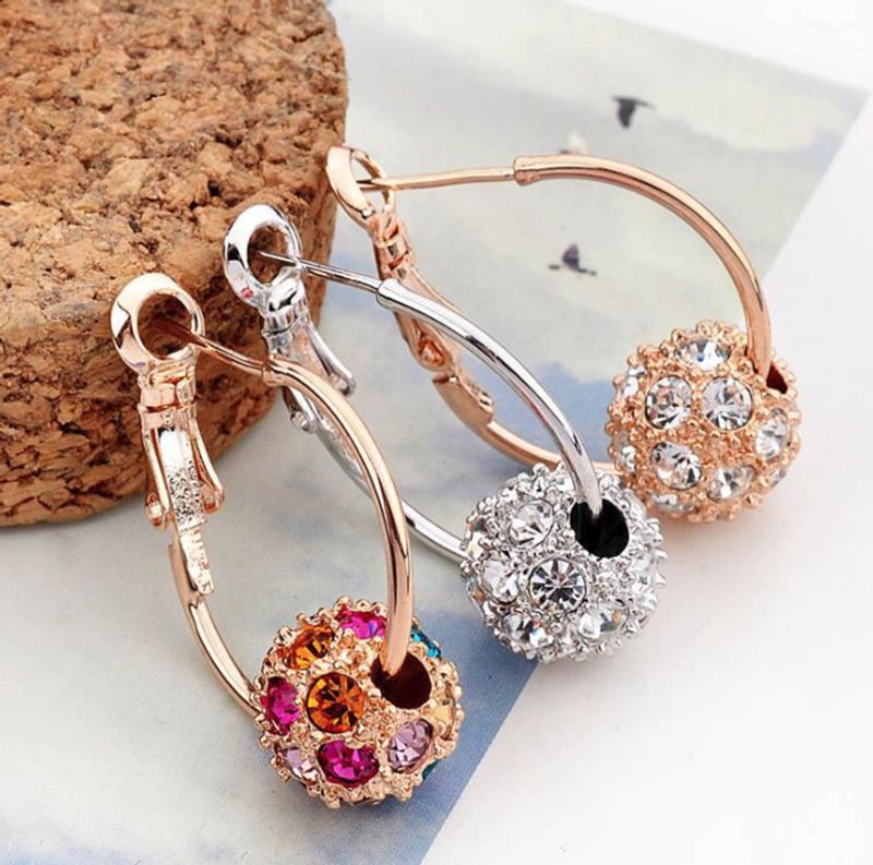 Wholesale Jewelry Elegant Ball Alloy Artificial Gemstones Plating Inlay Hoop Earrings