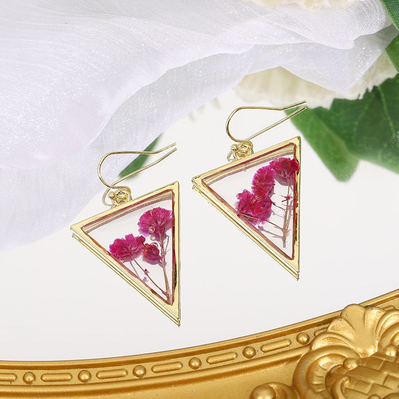 Wholesale Jewelry Elegant Sweet Triangle Flower Resin Epoxy Ear Hook