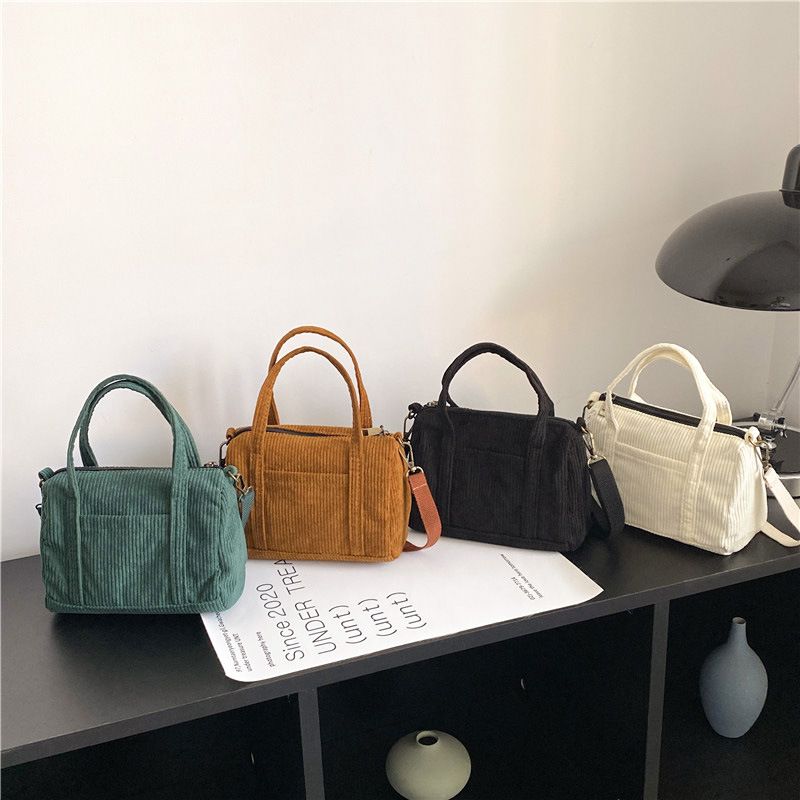 Women's Small Canvas Solid Color Basic Streetwear Cylindrical Zipper Shoulder Bag Handbag Crossbody Bag