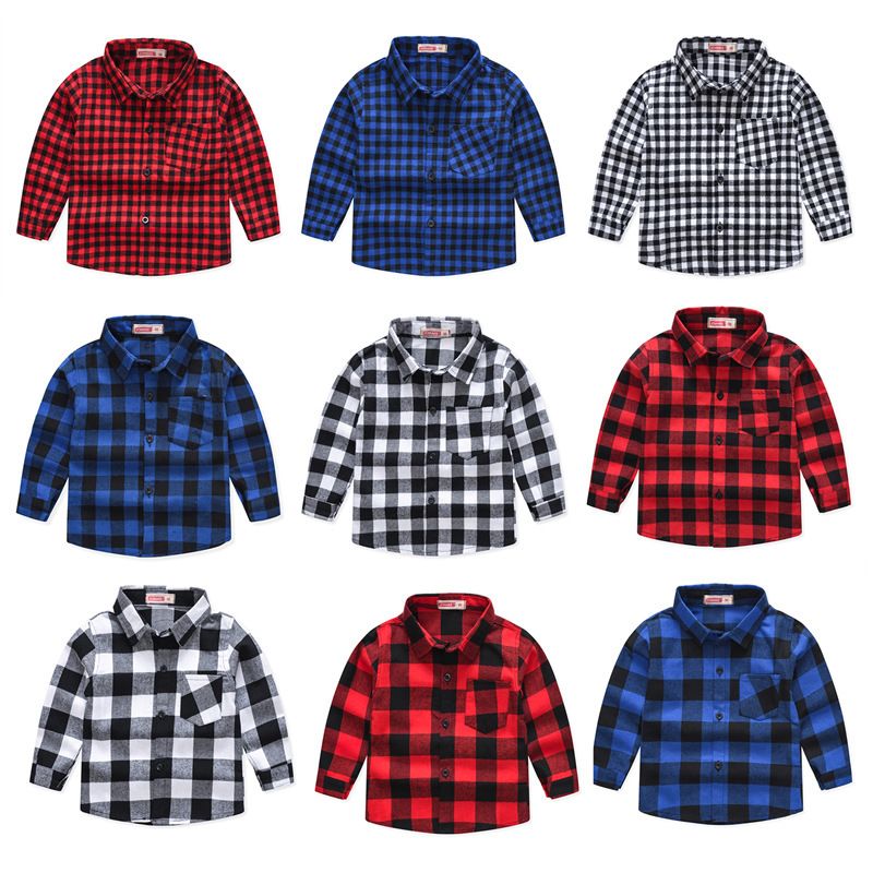 Spring And Autumn New Children's Clothing Wholesale European And American Boys' Plaid Shirt Brushed Children Children's Shirt