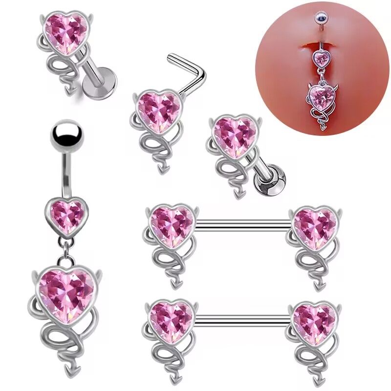 Cute Novelty Heart Shape Stainless Steel Alloy Copper Plating Inlay Zircon White Gold Plated Lip Stud Ear Studs Belly Ring