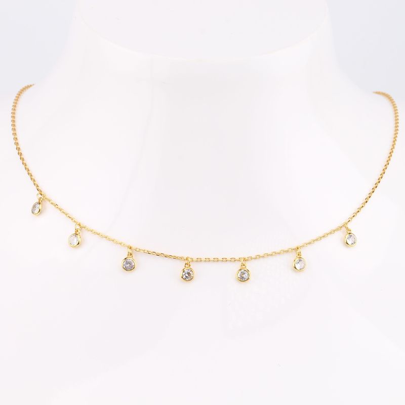 Simple Style Solid Color Sterling Silver 18k Gold Plated Zircon Necklace In Bulk