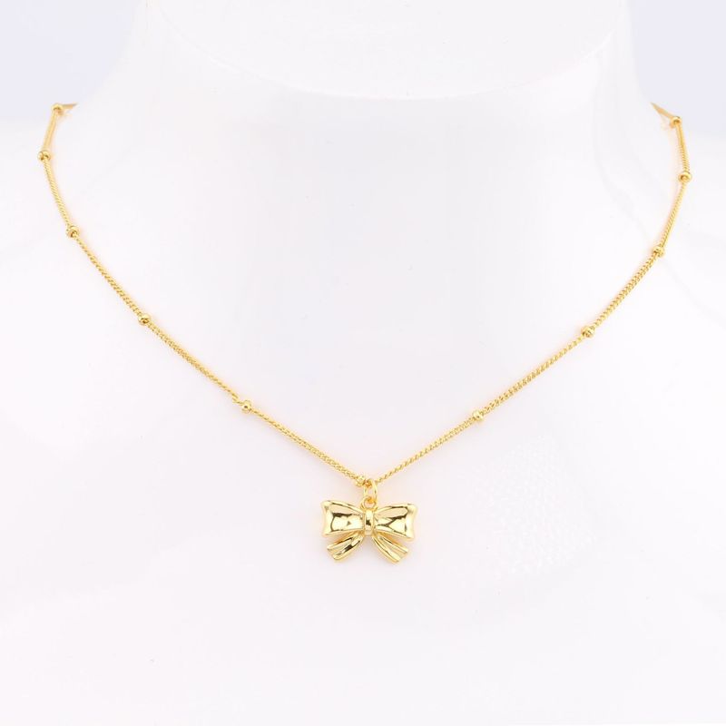 Cute Bow Knot Sterling Silver 18k Gold Plated Pendant Necklace In Bulk