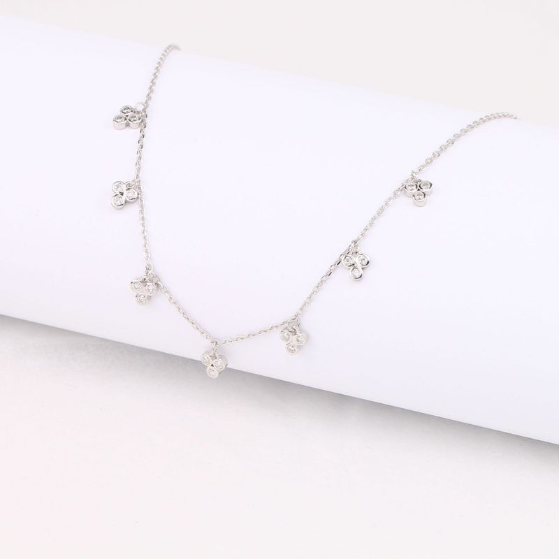Vintage Style Flower Sterling Silver White Gold Plated Gold Plated Zircon Pendant Necklace In Bulk