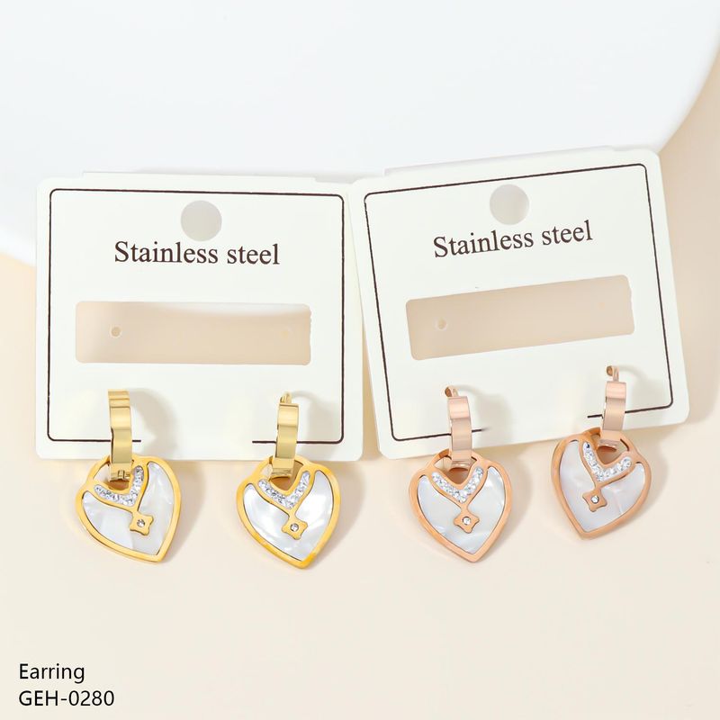 1 Pair Vintage Style Classic Style Roman Numeral Plating Inlay 304 Stainless Steel Rhinestones Shell 18K Gold Plated Drop Earrings