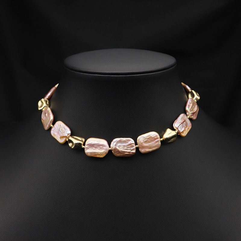 Retro Solid Color Freshwater Pearl Plating 18k Gold Plated Necklace