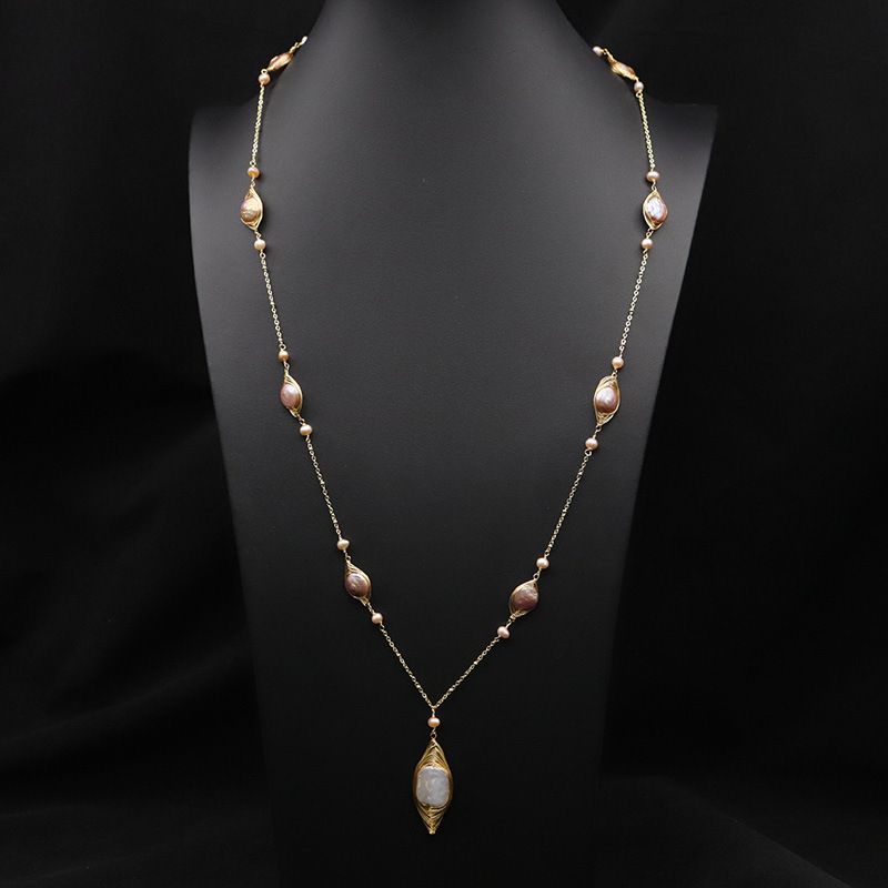 Retro Solid Color Freshwater Pearl Plating 18k Gold Plated Necklace