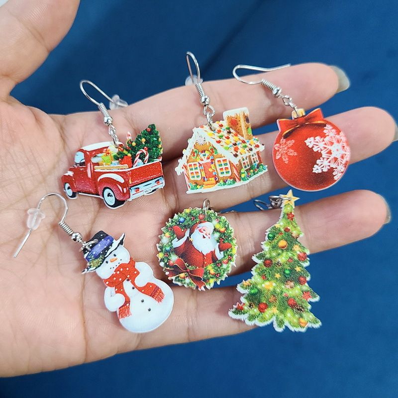 Wholesale Jewelry Ig Style Christmas Tree Santa Claus Snowman Arylic Drop Earrings