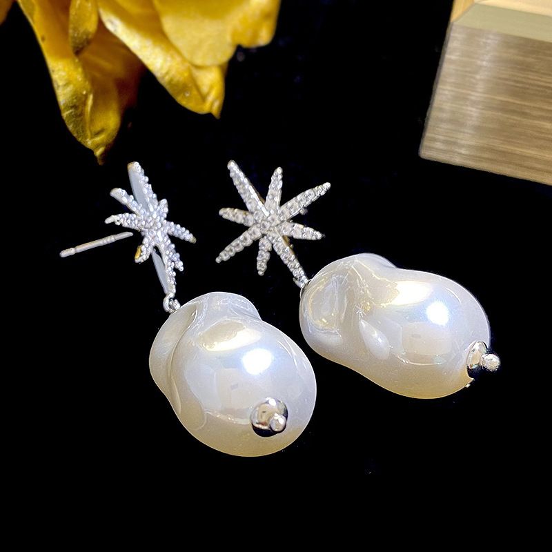1 Pair Ig Style Irregular Star Plating Inlay Imitation Pearl Copper Zircon Drop Earrings