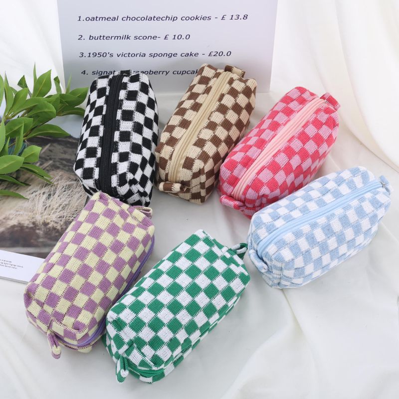 Plaid Polyester Class Learning School Korean Style Pencil Case