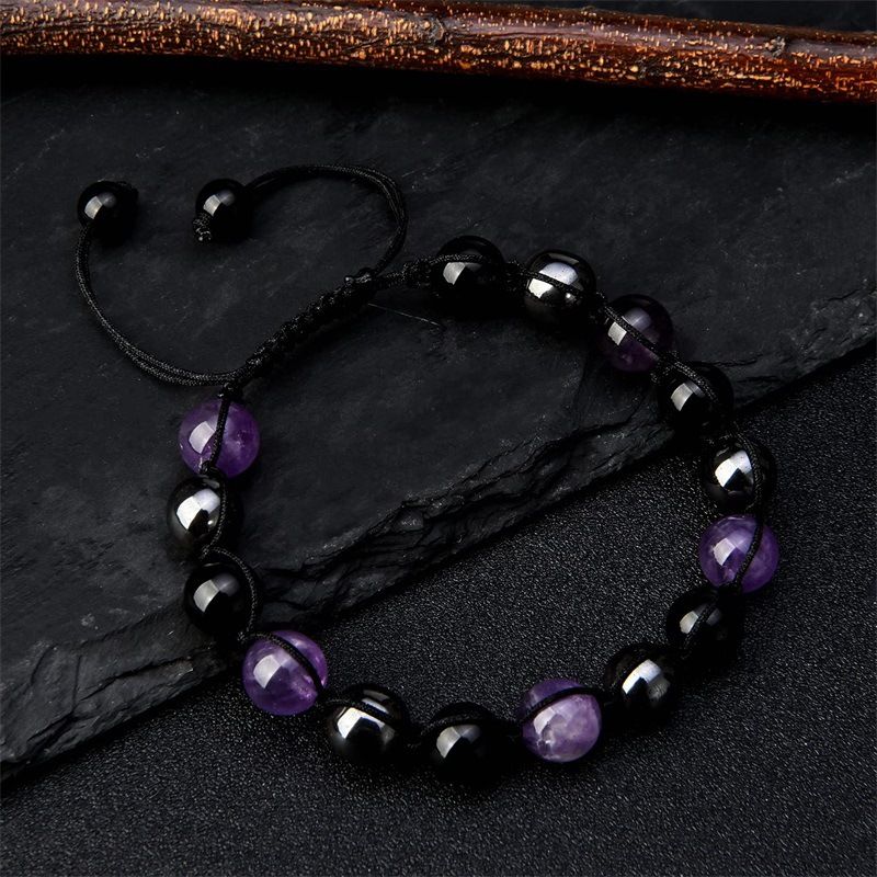 Simple Style Round Natural Stone Obsidian Beaded Women's Bracelets