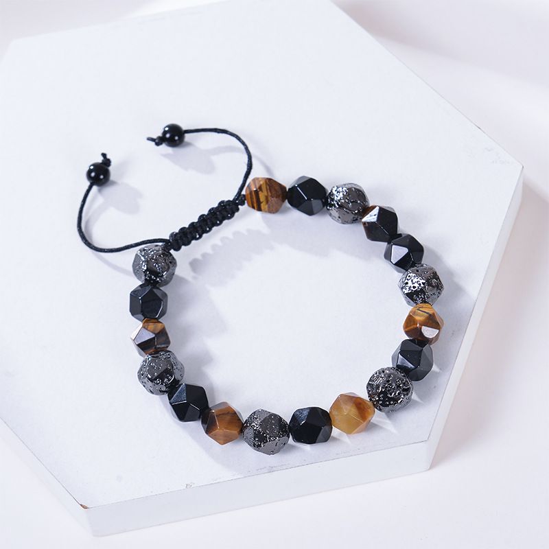 Retro Round Natural Stone Tiger Eye Obsidian Beaded Men's Bracelets