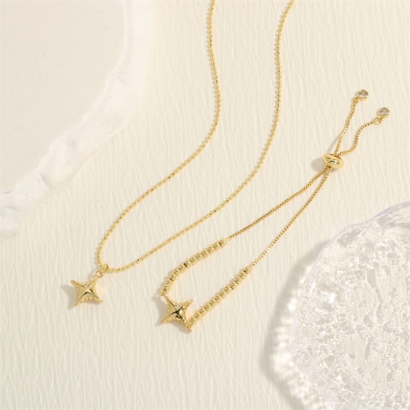 Einfacher Stil Stern Kupfer Überzug Inlay Zirkon 18 Karat Vergoldet Armbänder Halskette
