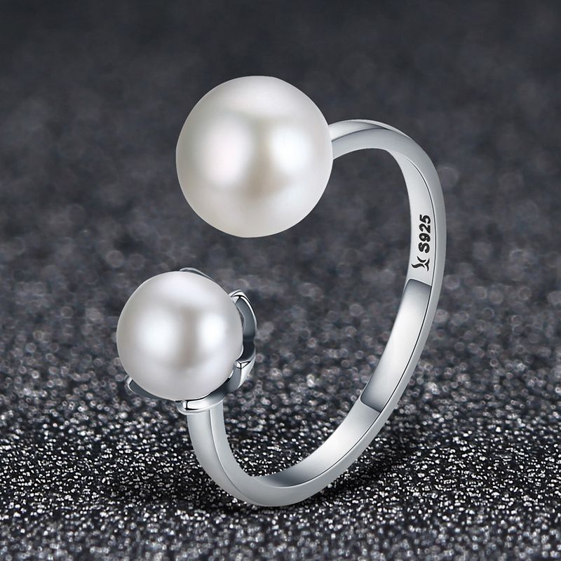 Casual Moon Sterling Silver Artificial Pearls Zircon Open Rings In Bulk