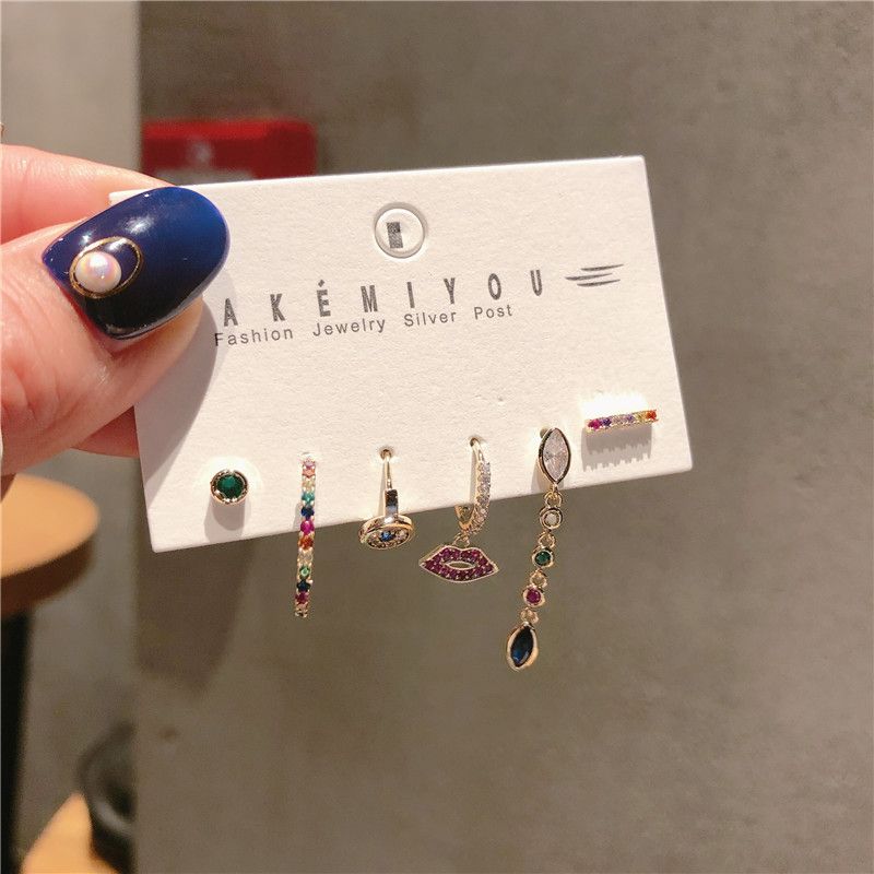 Sucré Lèvres Coloré Le Cuivre Placage Incruster Zircon Des Boucles D'oreilles