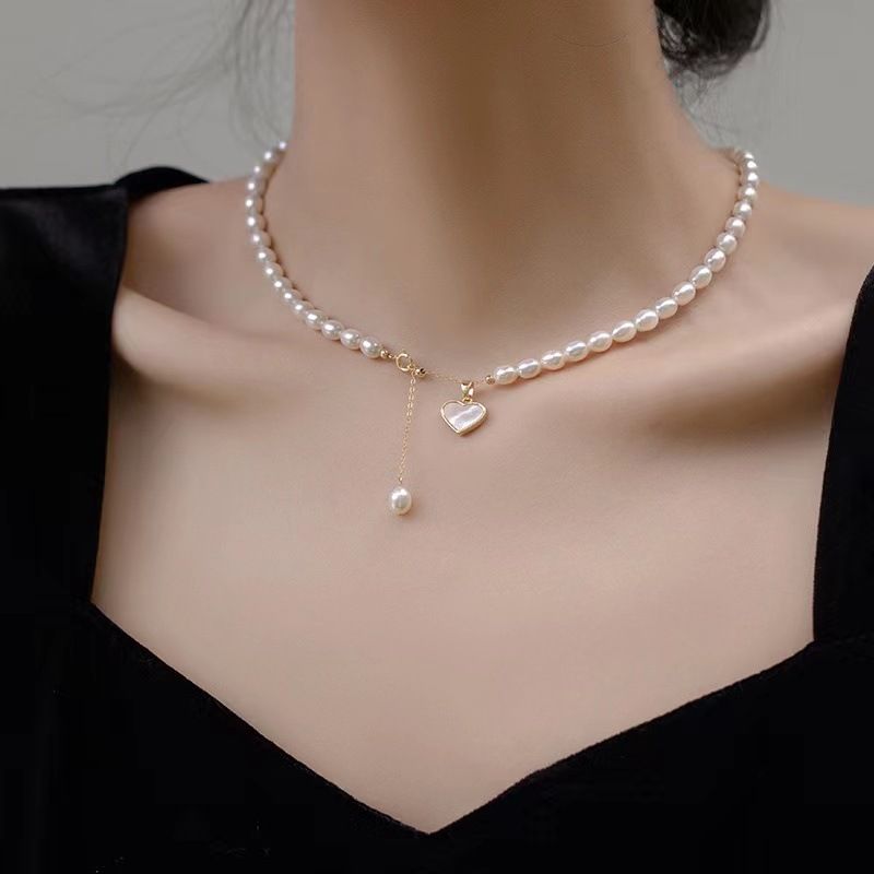 Original Design Lady Heart Shape Natural Pearls Vary In Size, Please Consider Carefully Before Ordering! Beaded Plating Inlay Shell Pendant Necklace