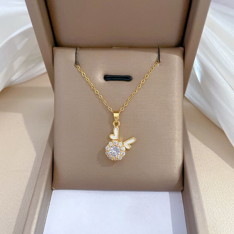 Luxurious Simple Style Heart Shape Artificial Gemstones Titanium Steel Brass Wholesale Rings Necklace
