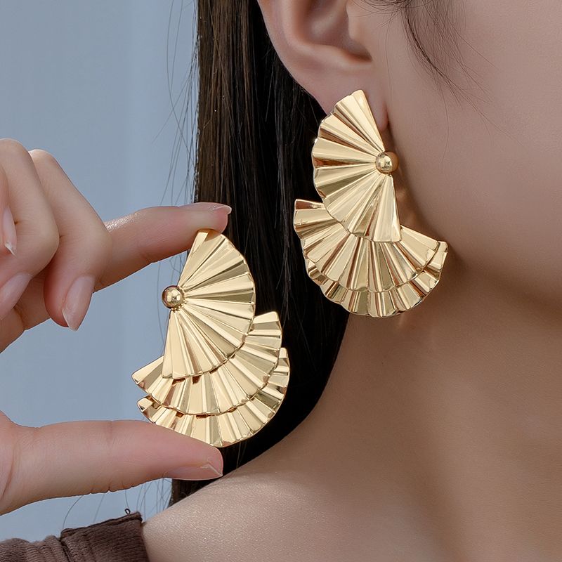 1 Pair Glam Exaggerated Sector Plating Alloy 14k Gold Plated Drop Earrings