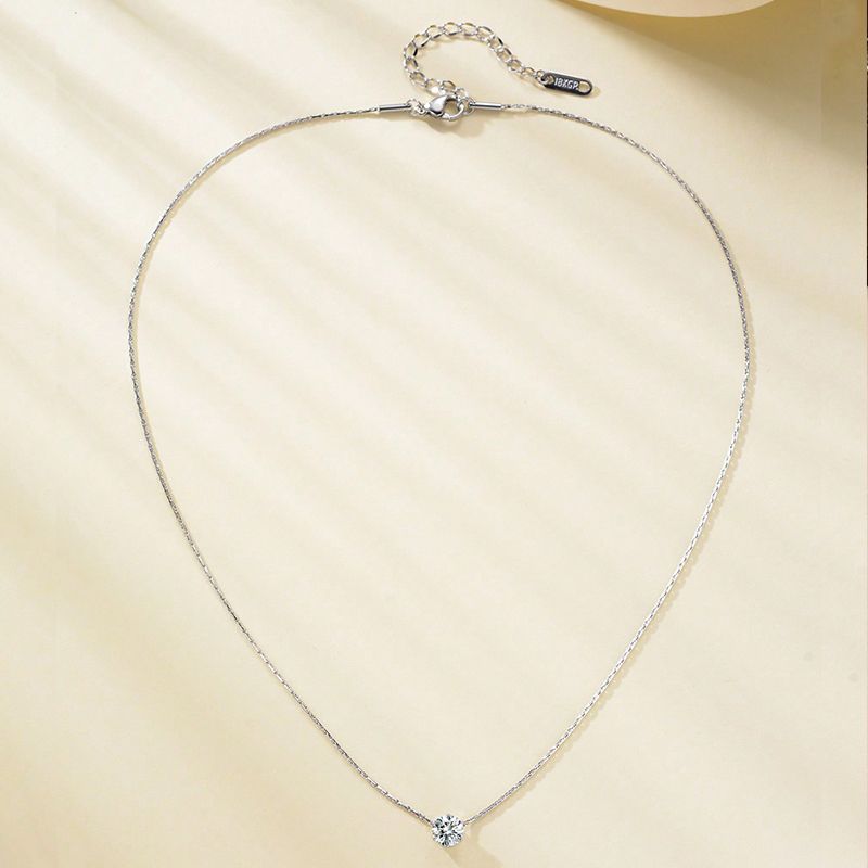 Elegant Geometric Stainless Steel Zircon White Gold Plated Pendant Necklace