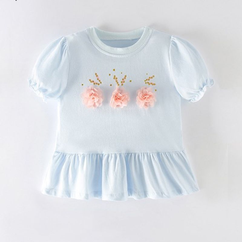 Cute Flower Cotton T-shirts & Blouses