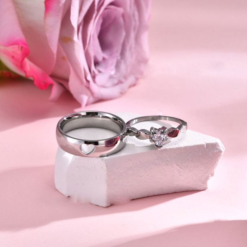 Edelstahl 304 Romantisch Einfacher Stil Herzform Zirkon Ringe