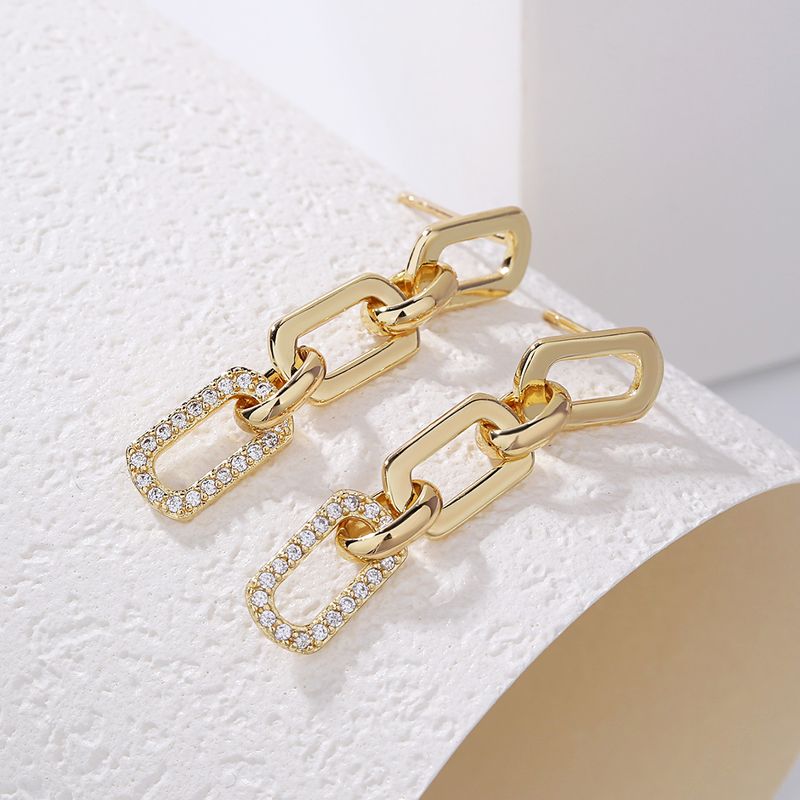 1 Pair Casual Simple Style Chain Copper Zircon White Gold Plated Drop Earrings