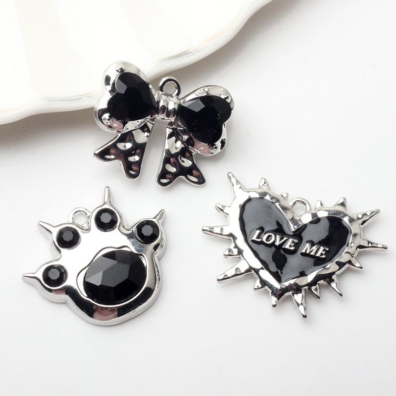 10 Pcs/package Sweet Simple Style Paw Print Heart Shape Bow Knot Alloy Enamel Plating Inlay Beads Jewelry Accessories