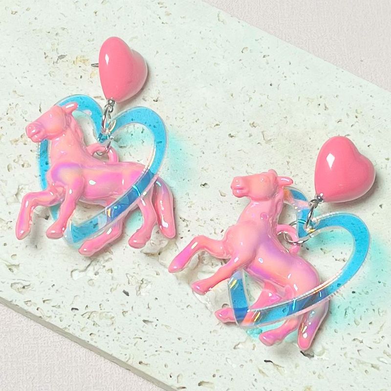 1 Pair Retro Heart Shape Horse Arylic Drop Earrings